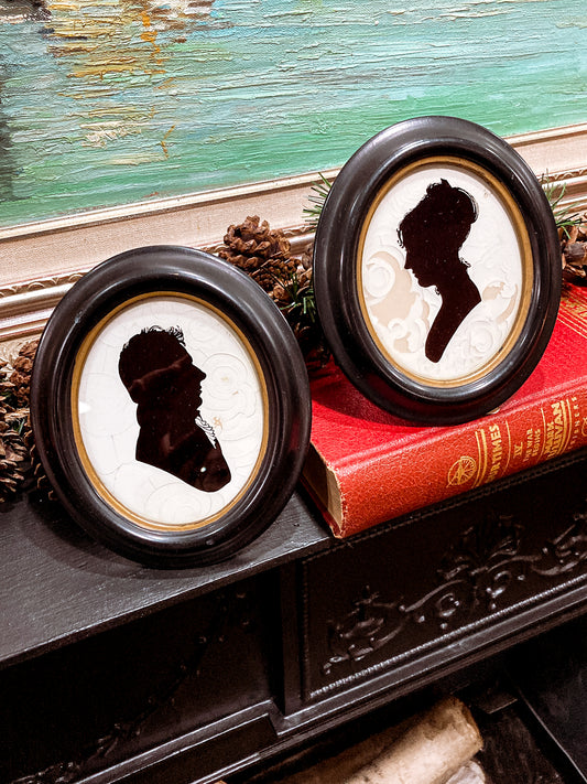 Pair Antique Style 19th Century Massachusetts Figures Framed Silhouettes