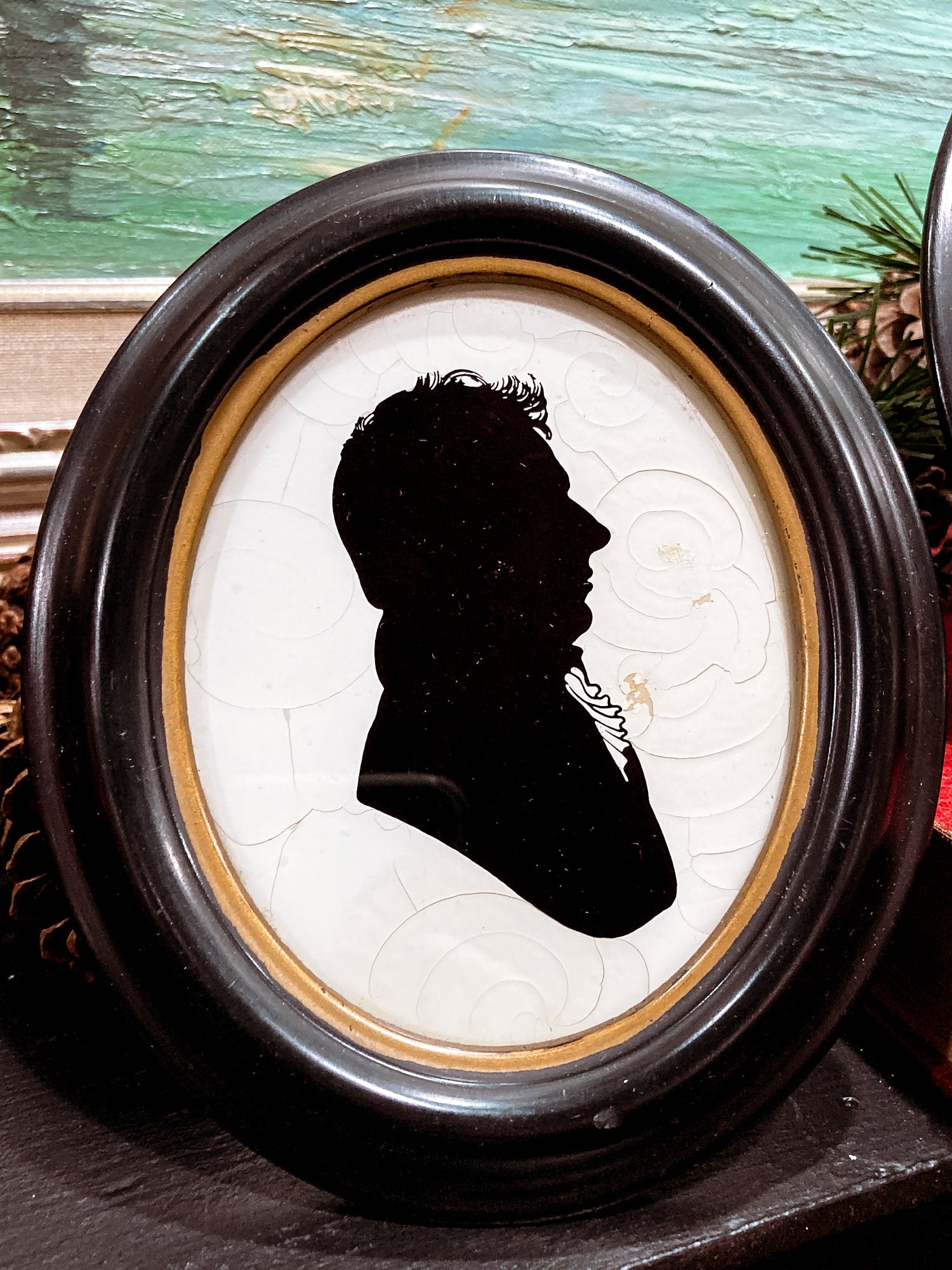 Pair Antique Style 19th Century Massachusetts Figures Framed Silhouettes