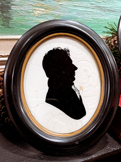 Pair Antique Style 19th Century Massachusetts Figures Framed Silhouettes