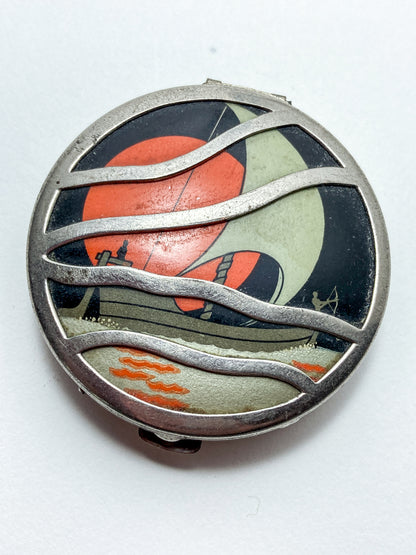 Vintage Sailboat Sunset Woodworth Fiancee Mirrored Rouge Compact Case