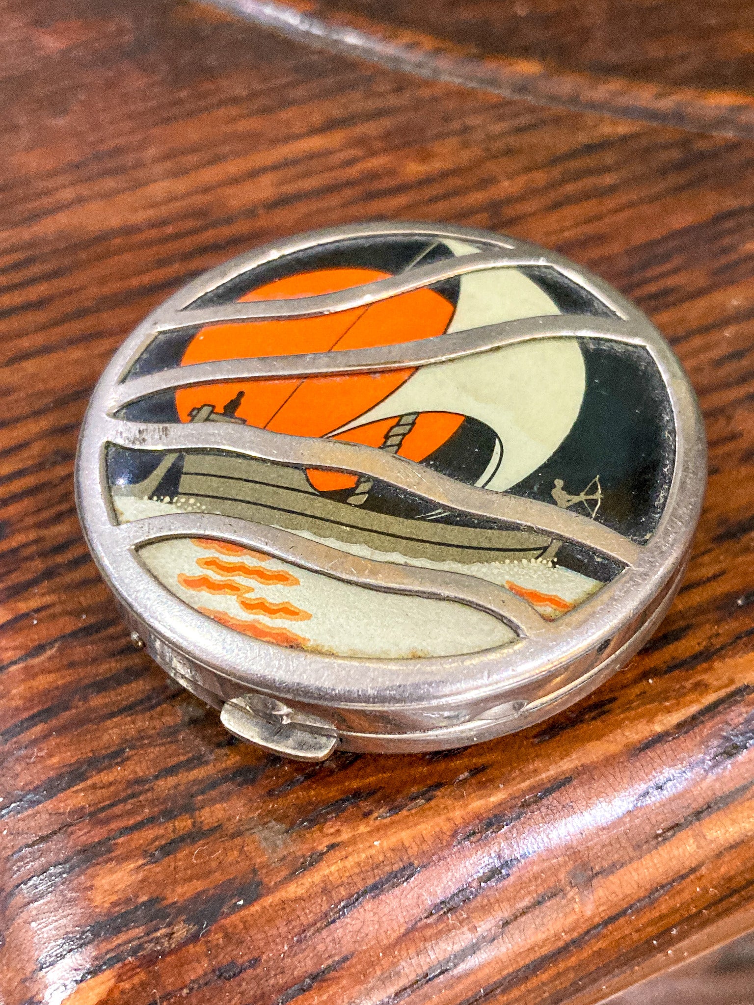Vintage Sailboat Sunset Woodworth Fiancee Mirrored Rouge Compact Case