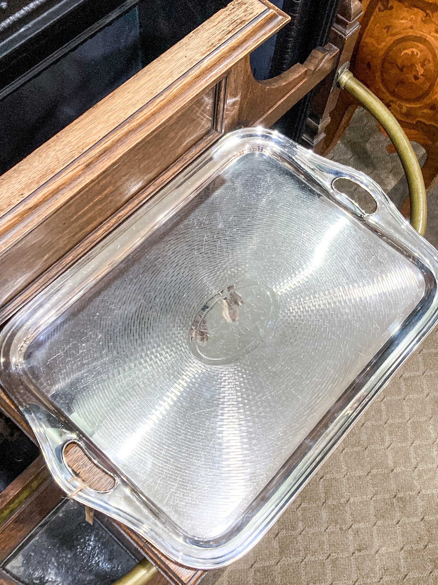 Vintage Art Deco English Silver Plated Rectangular Serving Tray