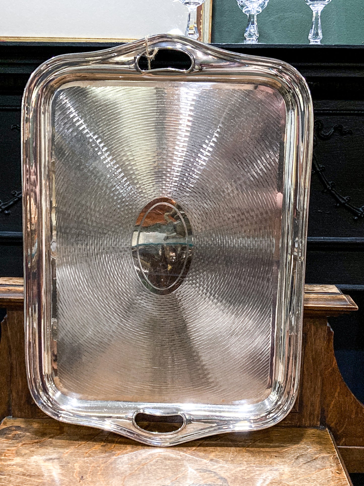 Vintage Art Deco English Silver Plated Rectangular Serving Tray