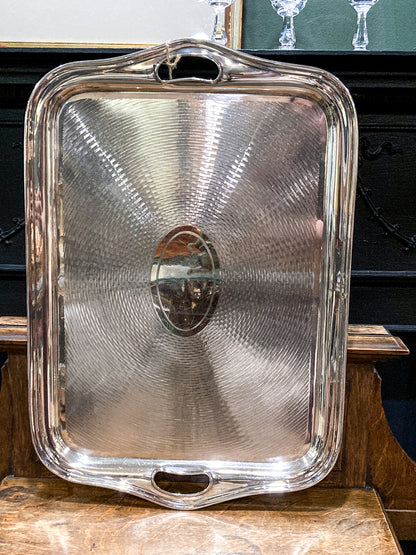 Vintage Art Deco English Silver Plated Rectangular Serving Tray