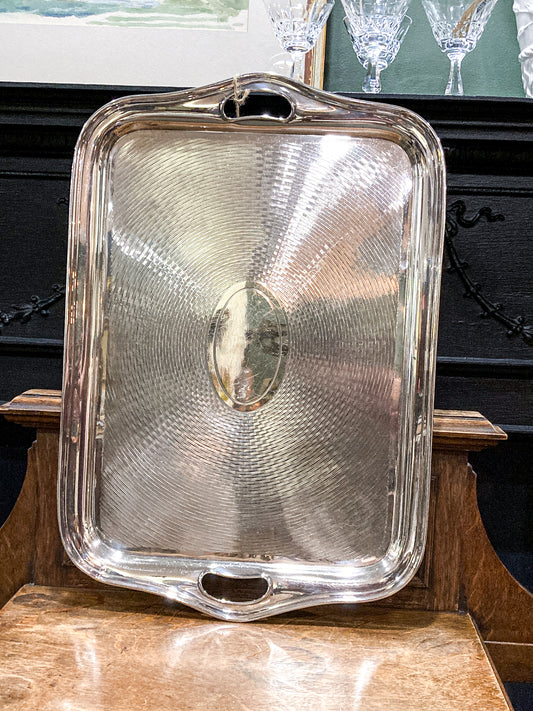 Vintage Art Deco English Silver Plated Rectangular Serving Tray