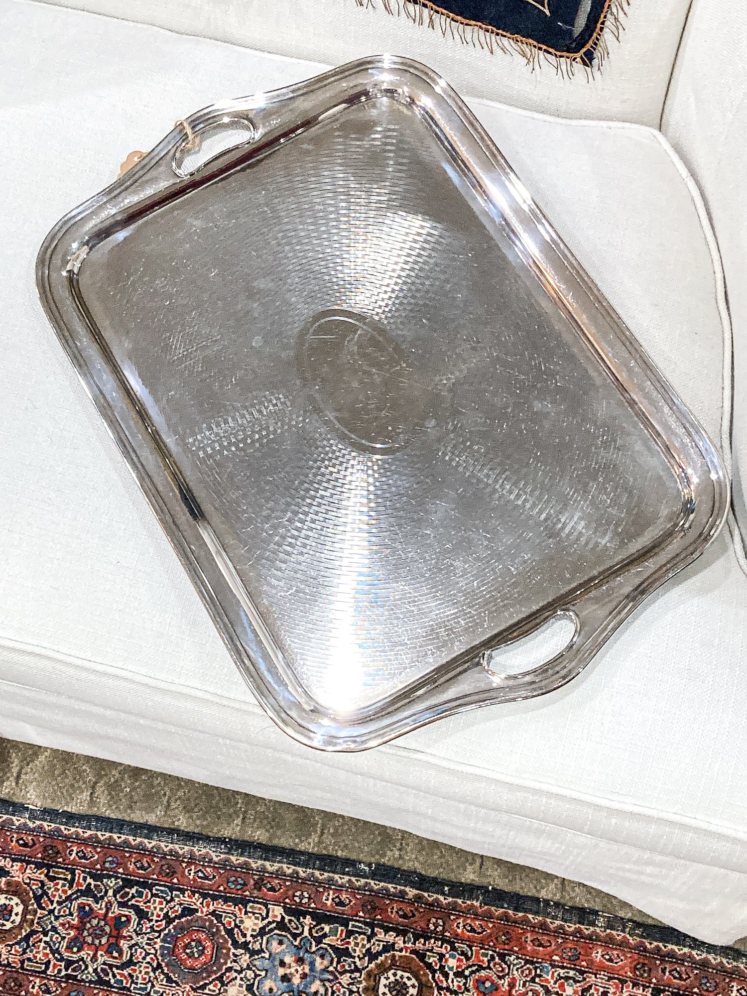 Vintage Art Deco English Silver Plated Rectangular Serving Tray