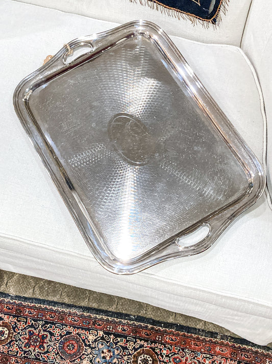 Vintage Art Deco English Silver Plated Rectangular Serving Tray