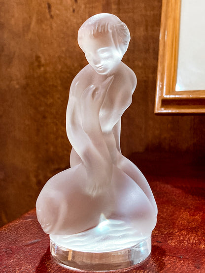 Vintage Art Nouveau Lalique Leda Swan Mythological Frosted Crystal Figurine