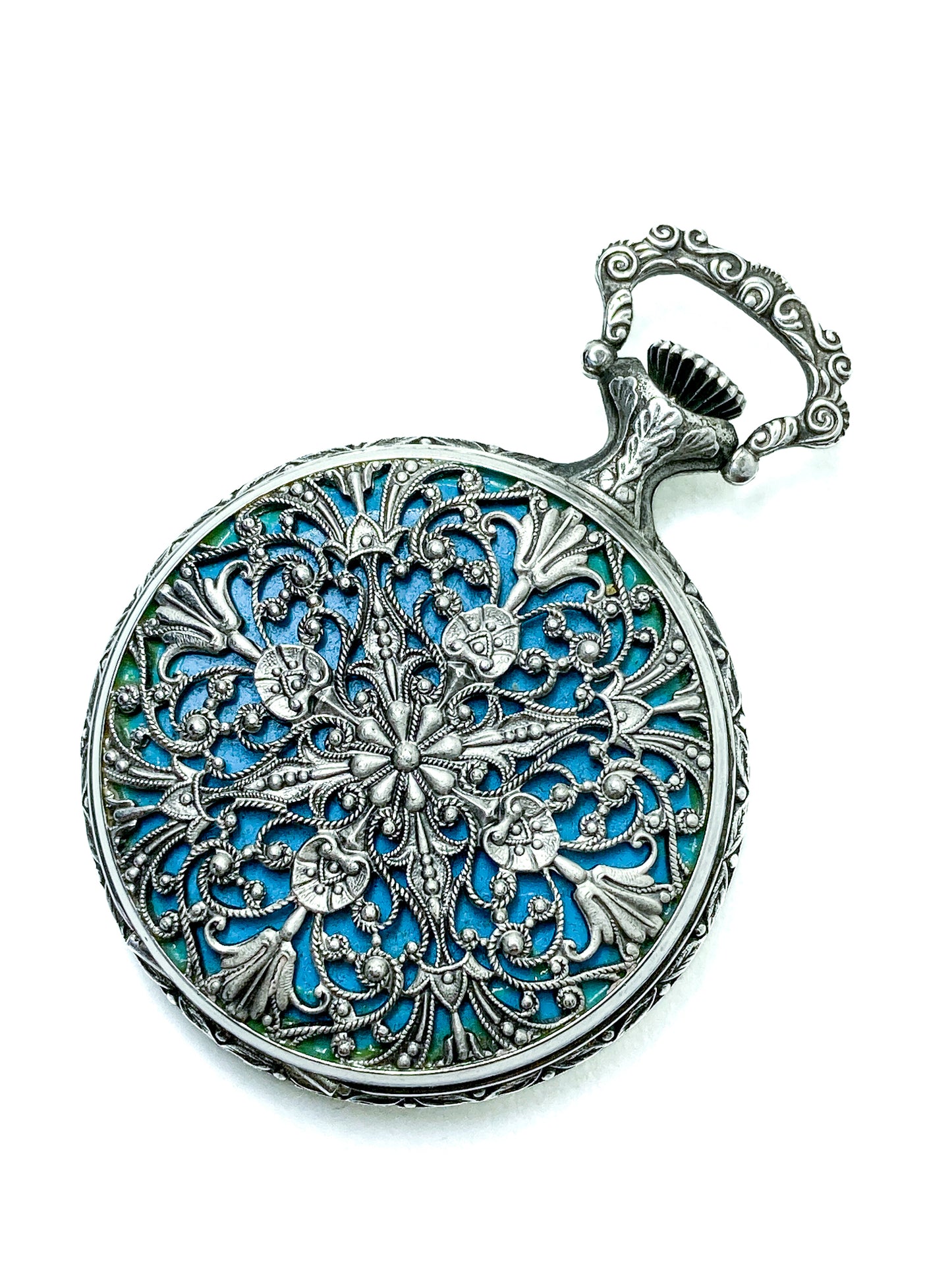 Vintage Art Nouveau Style Silver Blue Accent Aero Neuchatel Pocket Watch