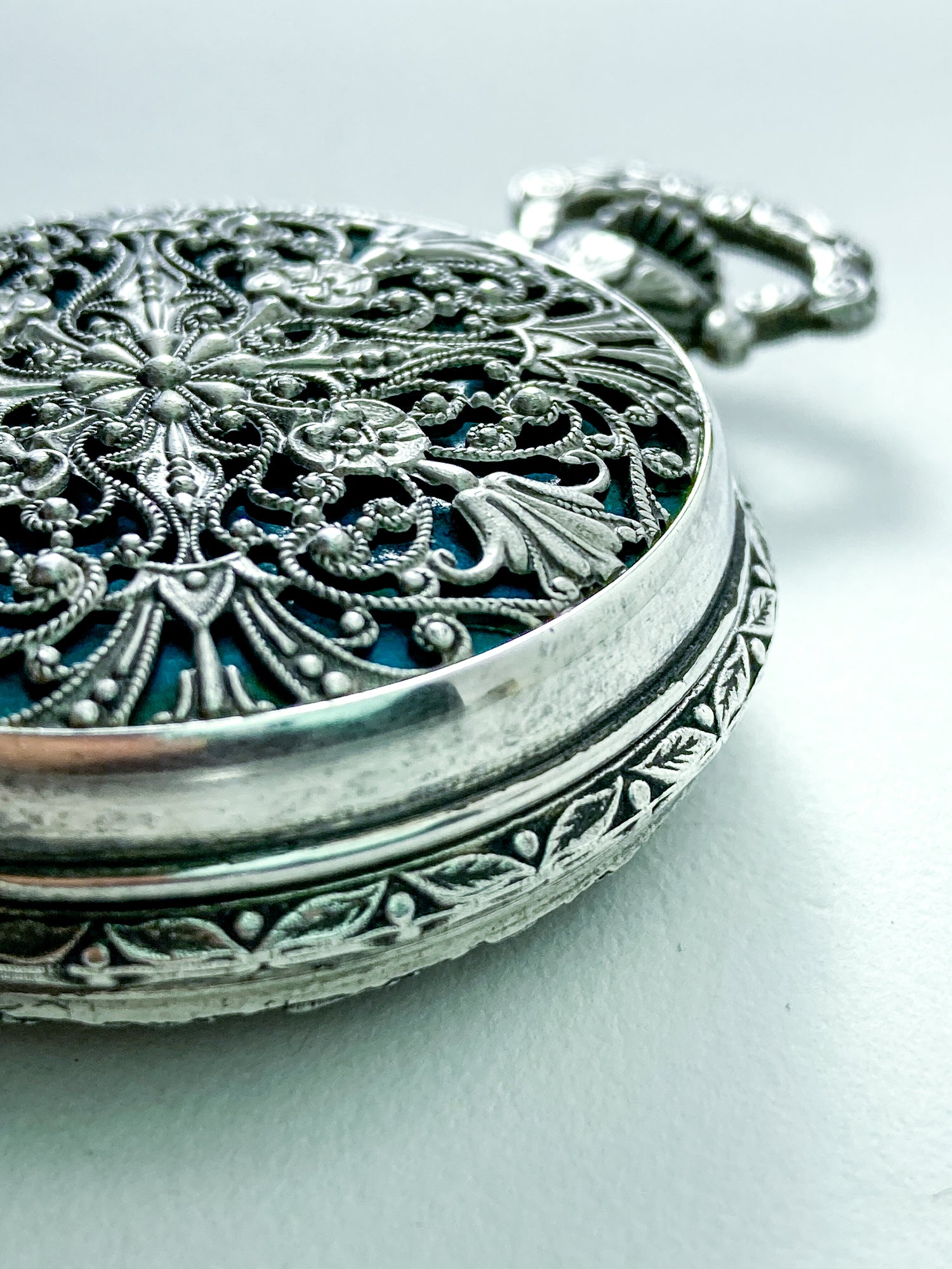 Vintage Art Nouveau Style Silver Blue Accent Aero Neuchatel Pocket Watch
