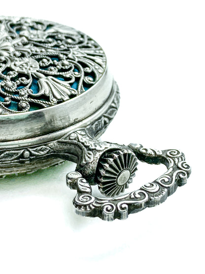 Vintage Art Nouveau Style Silver Blue Accent Aero Neuchatel Pocket Watch