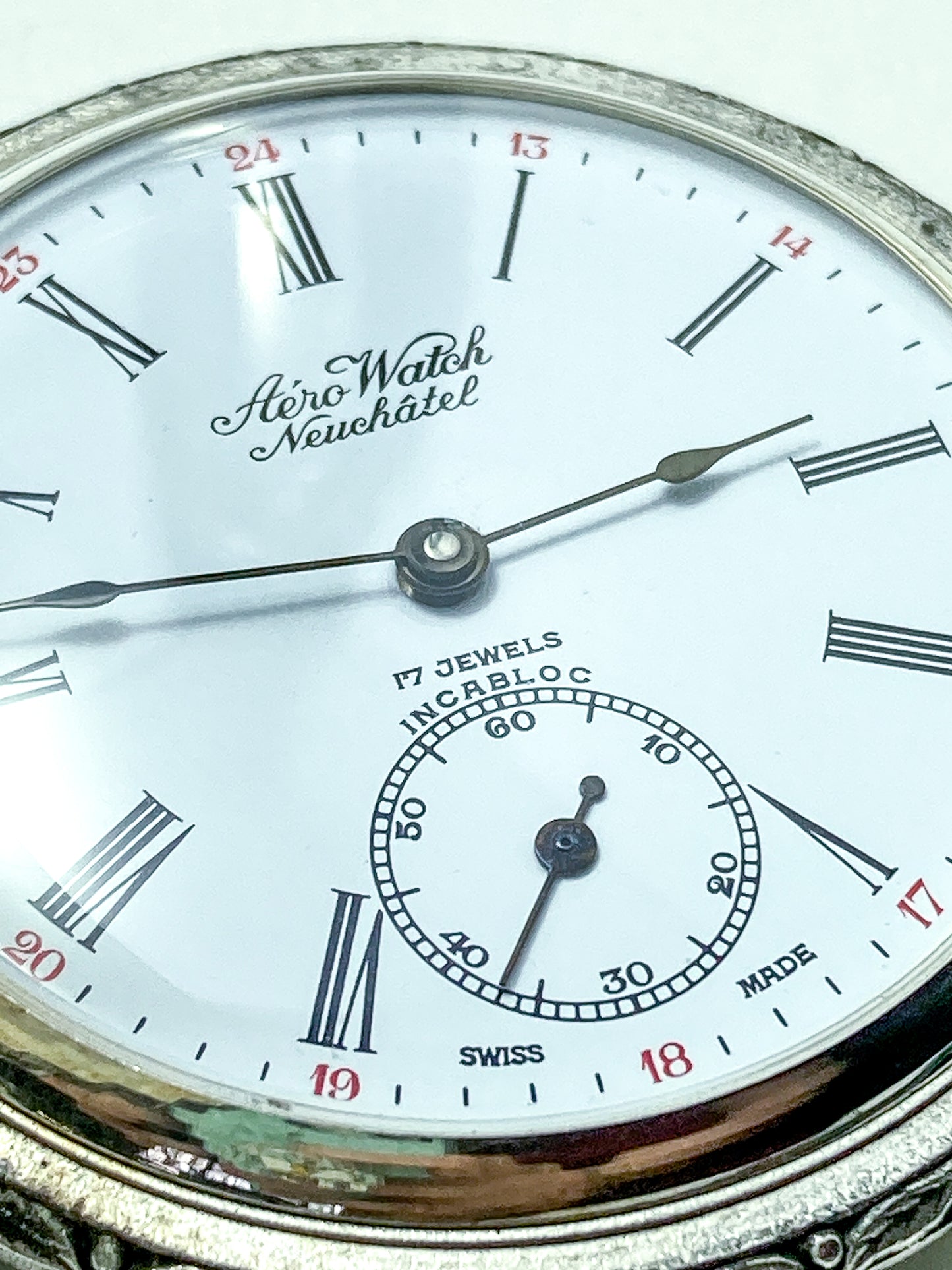 Vintage Art Nouveau Style Silver Blue Accent Aero Neuchatel Pocket Watch