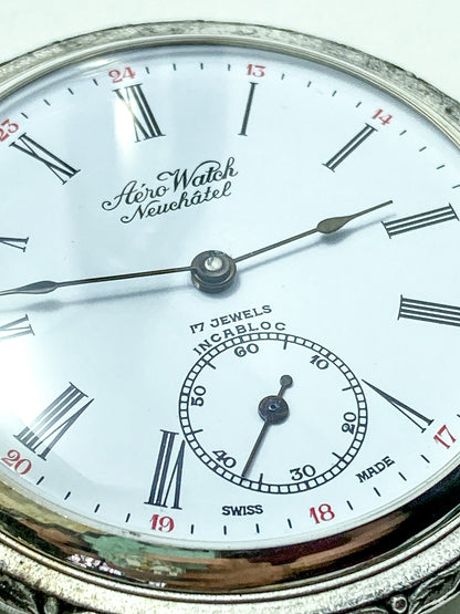 Vintage Art Nouveau Style Silver Blue Accent Aero Neuchatel Pocket Watch