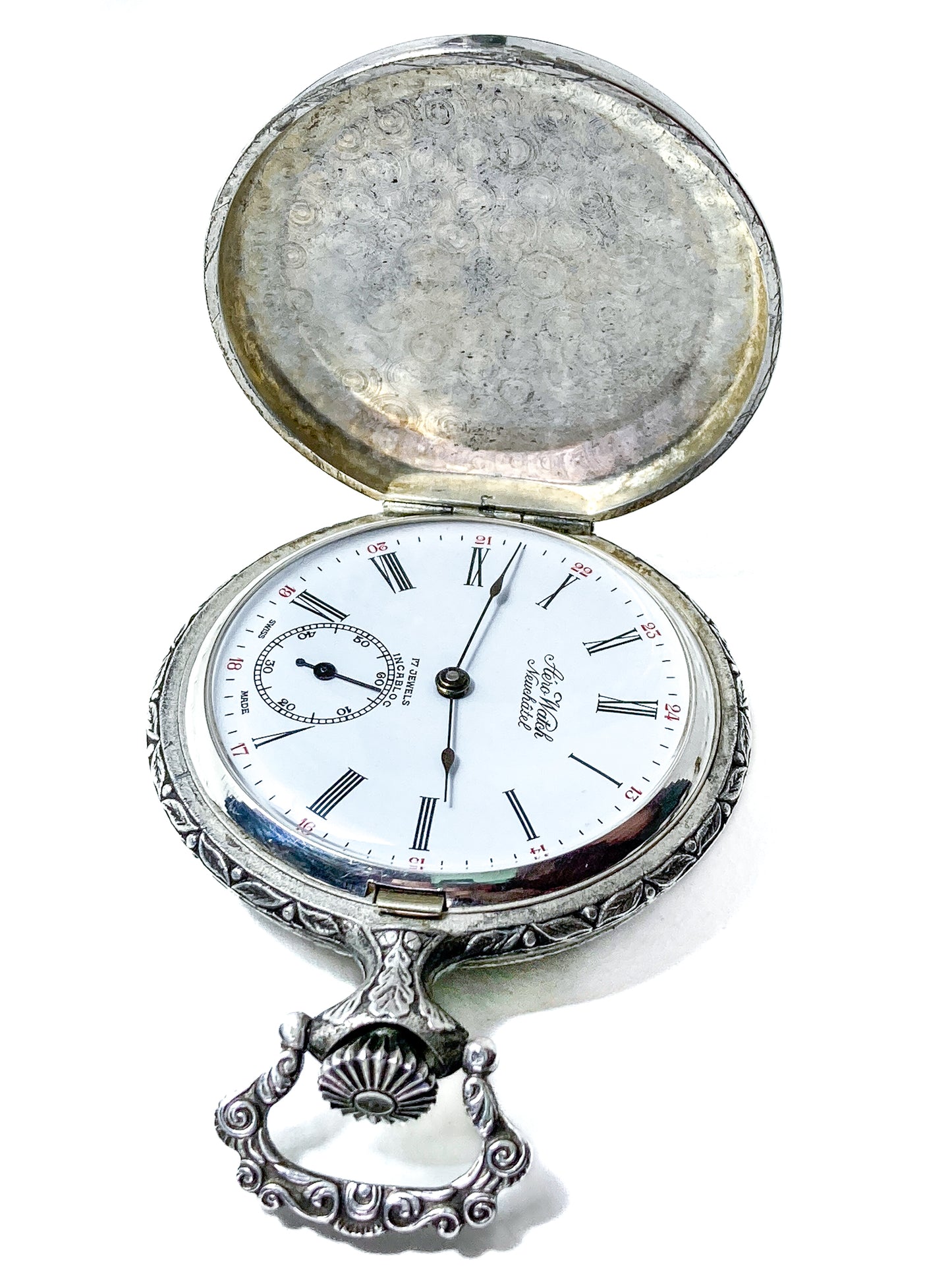 Vintage Art Nouveau Style Silver Blue Accent Aero Neuchatel Pocket Watch
