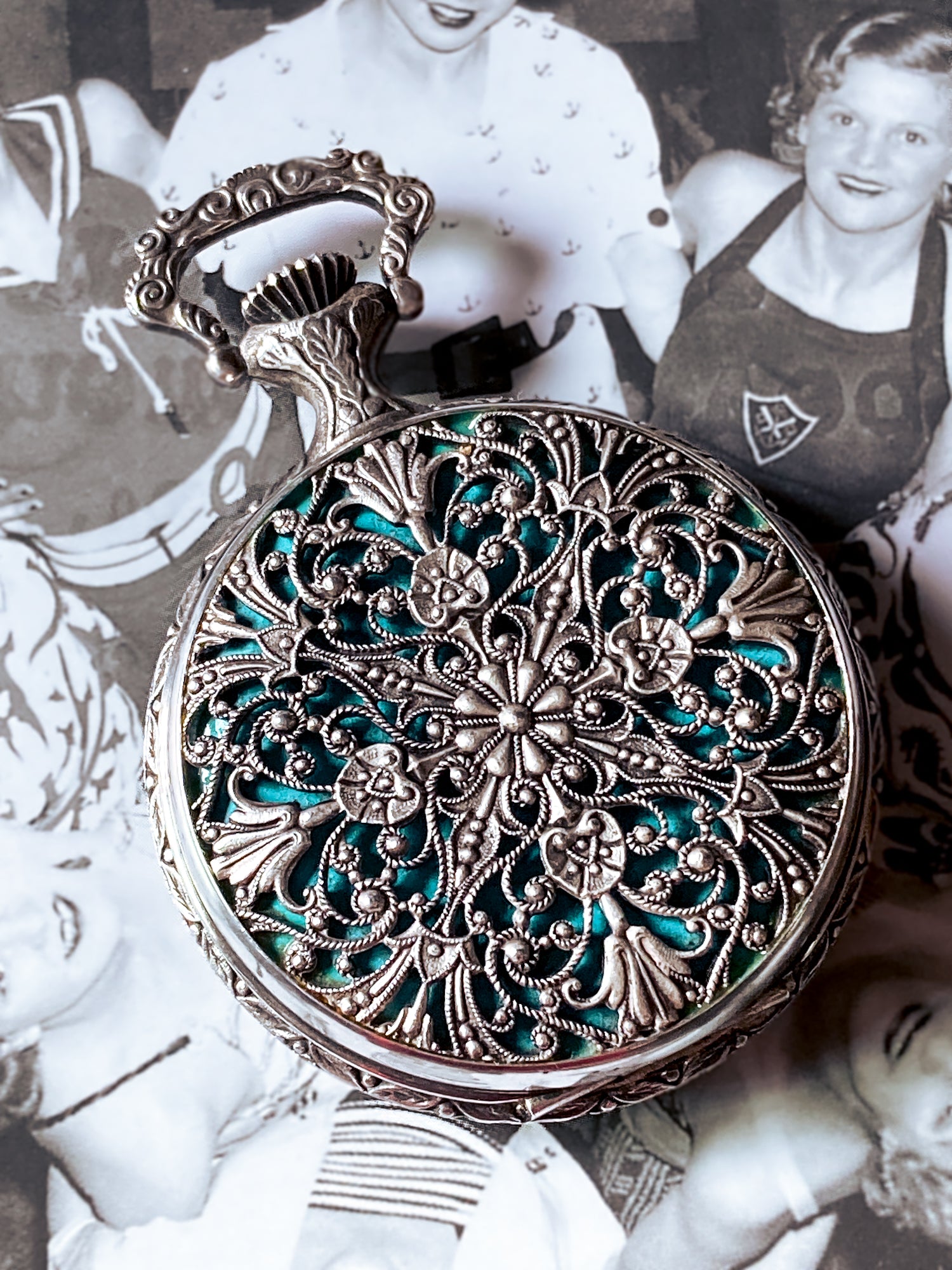 Vintage Art Nouveau Style Silver Blue Accent Aero Neuchatel Pocket Watch