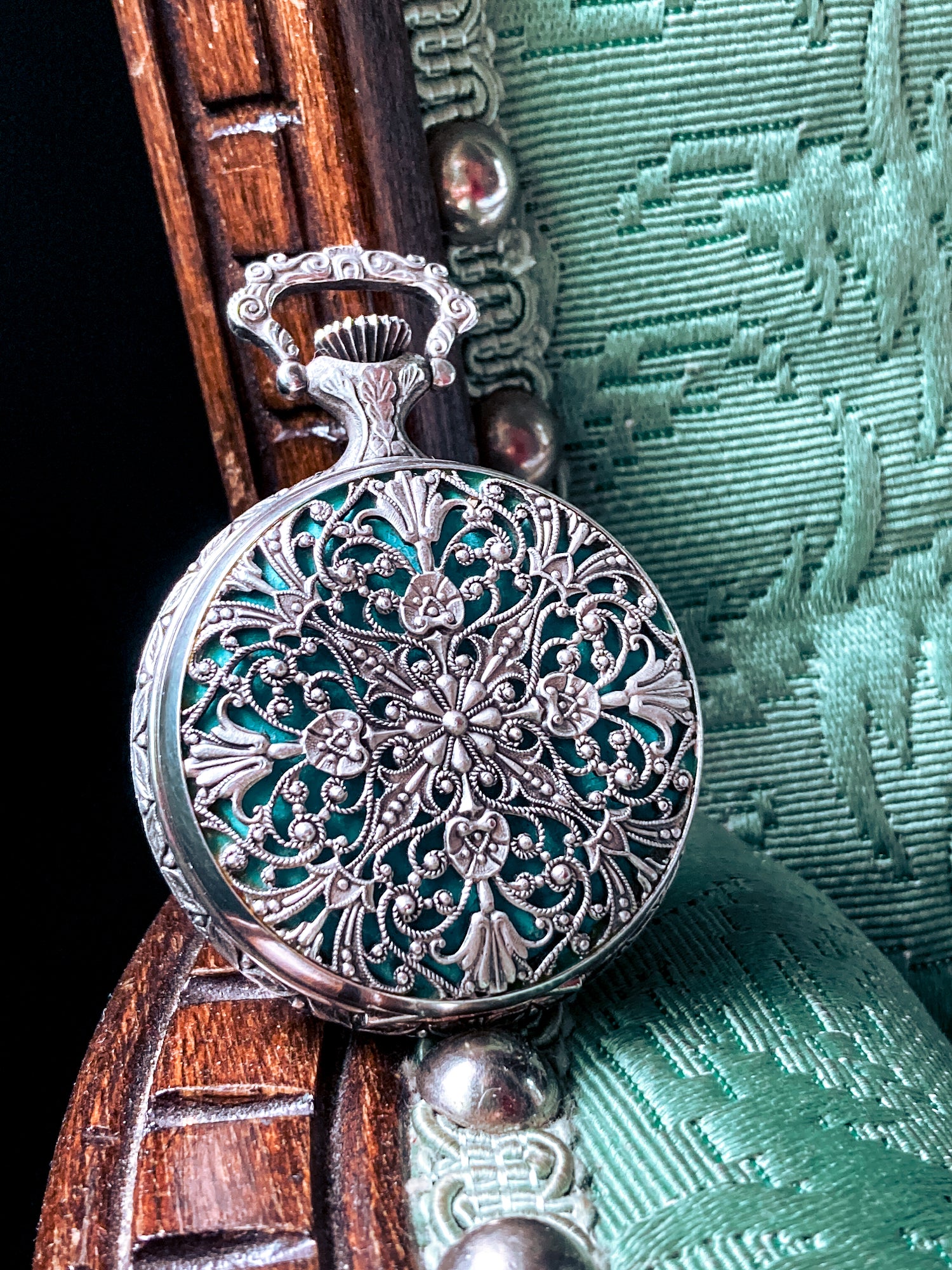Vintage Art Nouveau Style Silver Blue Accent Aero Neuchatel Pocket Watch
