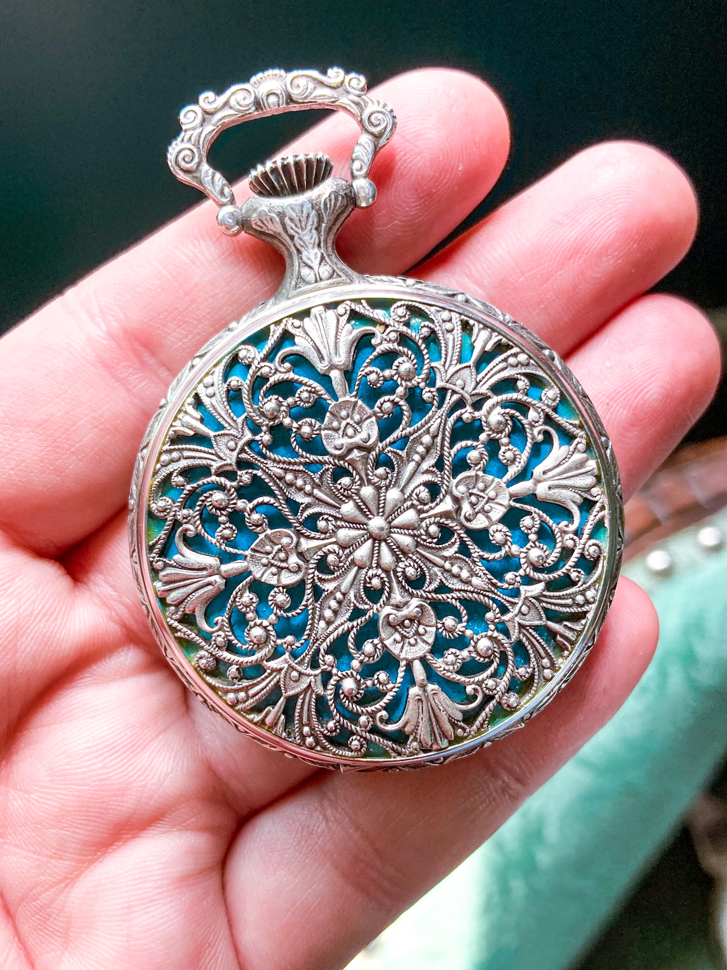Vintage Art Nouveau Style Silver Blue Accent Aero Neuchatel Pocket Watch