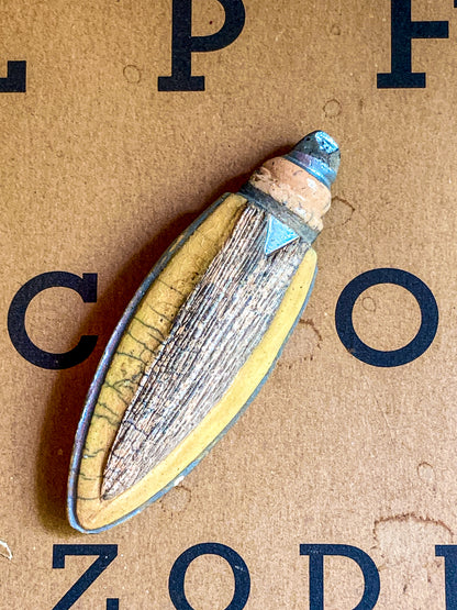 Vintage French Fine Artist Agnès HIS Ceramic Abstract Beetle Brooch Pin