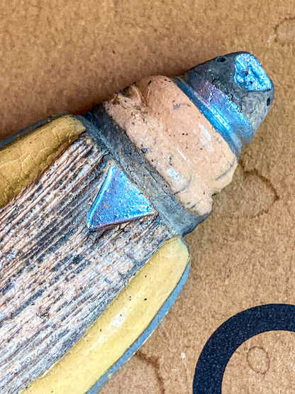 Vintage French Fine Artist Agnès HIS Ceramic Abstract Beetle Brooch Pin