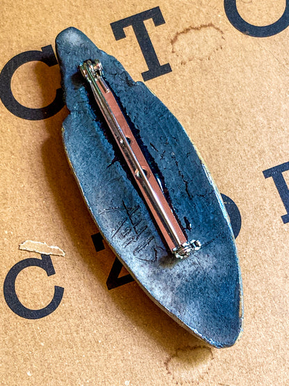 Vintage French Fine Artist Agnès HIS Ceramic Abstract Beetle Brooch Pin