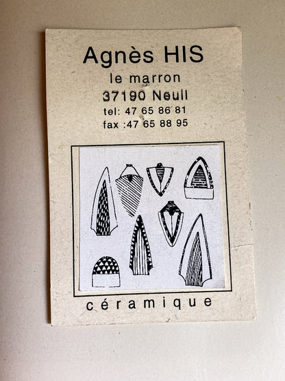 Vintage French Fine Artist Agnès HIS Ceramic Abstract Beetle Brooch Pin