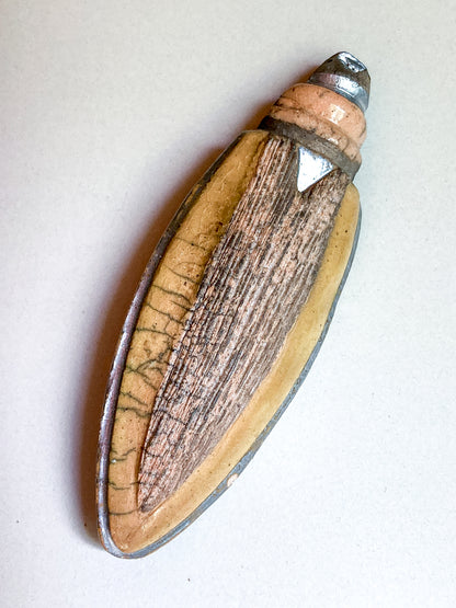 Vintage French Fine Artist Agnès HIS Ceramic Abstract Beetle Brooch Pin