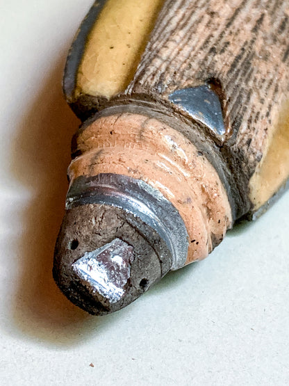 Vintage French Fine Artist Agnès HIS Ceramic Abstract Beetle Brooch Pin