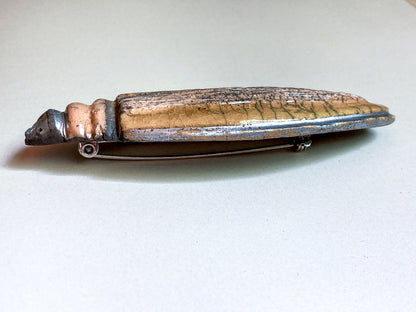 Vintage French Fine Artist Agnès HIS Ceramic Abstract Beetle Brooch Pin