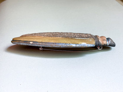 Vintage French Fine Artist Agnès HIS Ceramic Abstract Beetle Brooch Pin