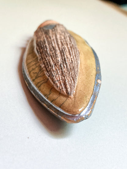 Vintage French Fine Artist Agnès HIS Ceramic Abstract Beetle Brooch Pin