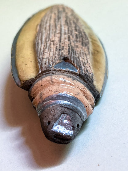 Vintage French Fine Artist Agnès HIS Ceramic Abstract Beetle Brooch Pin