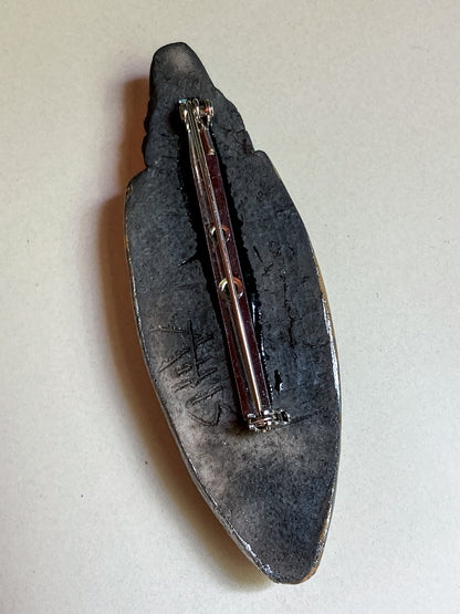 Vintage French Fine Artist Agnès HIS Ceramic Abstract Beetle Brooch Pin