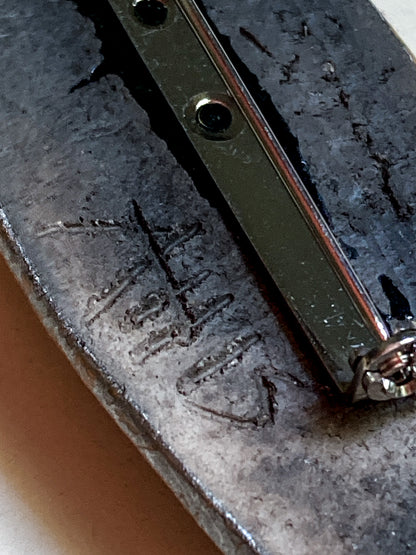 Vintage French Fine Artist Agnès HIS Ceramic Abstract Beetle Brooch Pin