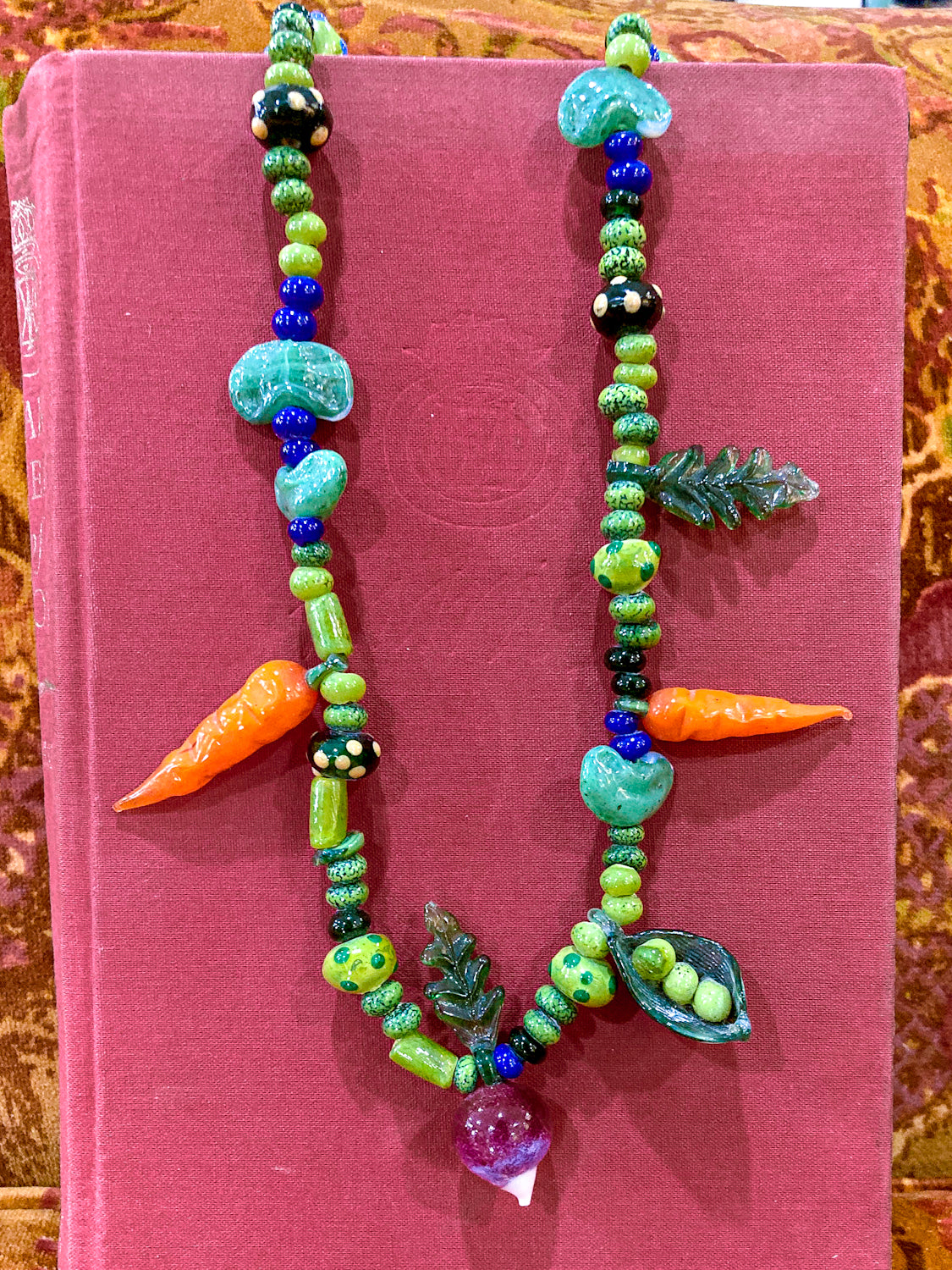 Vintage Artisan Made Glass Garden Vegetable Bead Statement Necklace
