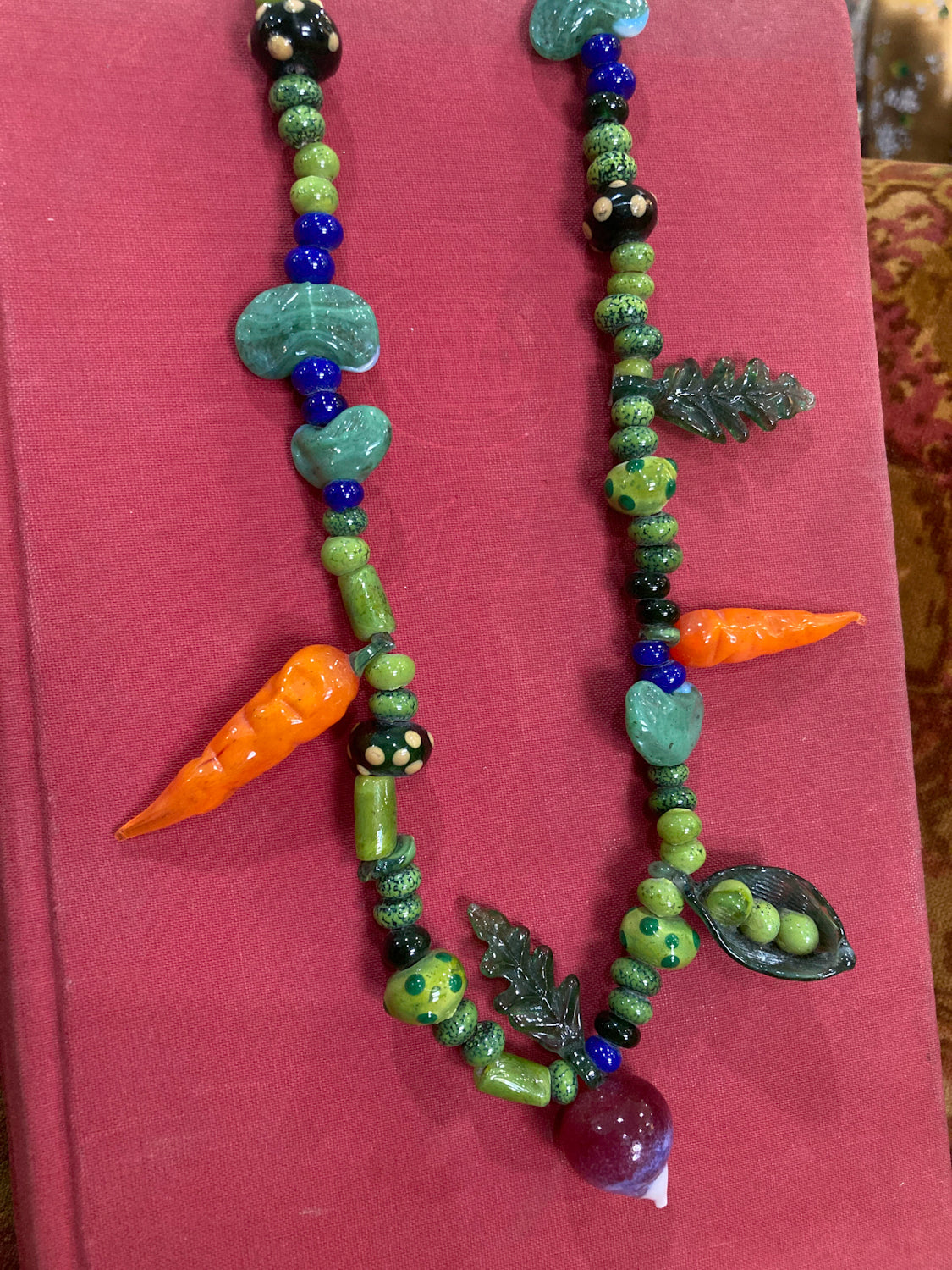 Vintage Artisan Made Glass Garden Vegetable Bead Statement Necklace