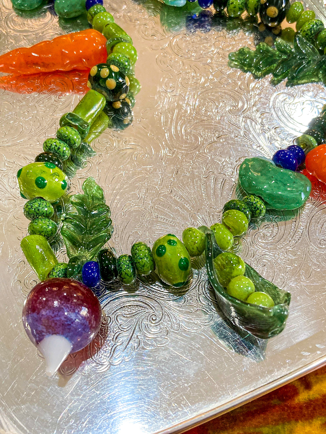 Vintage Artisan Made Glass Garden Vegetable Bead Statement Necklace