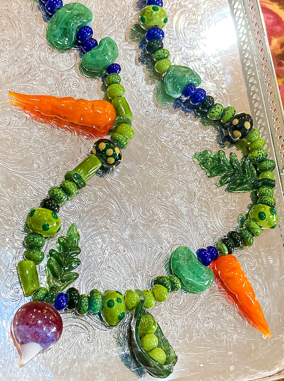 Vintage Artisan Made Glass Garden Vegetable Bead Statement Necklace