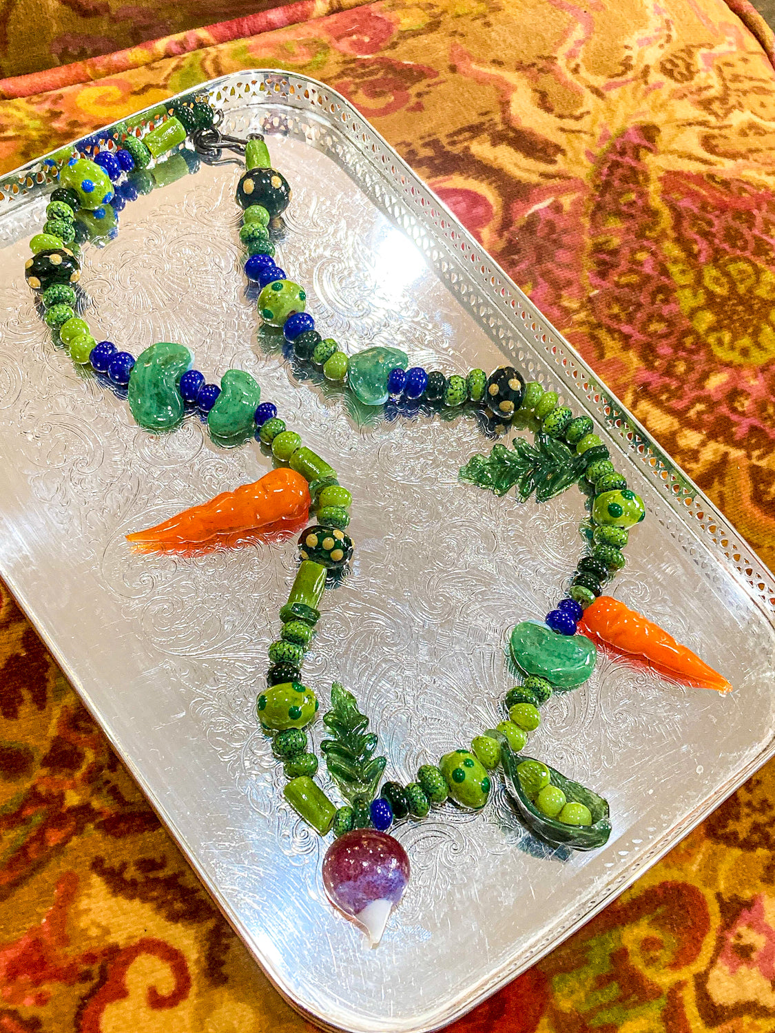 Vintage Artisan Made Glass Garden Vegetable Bead Statement Necklace