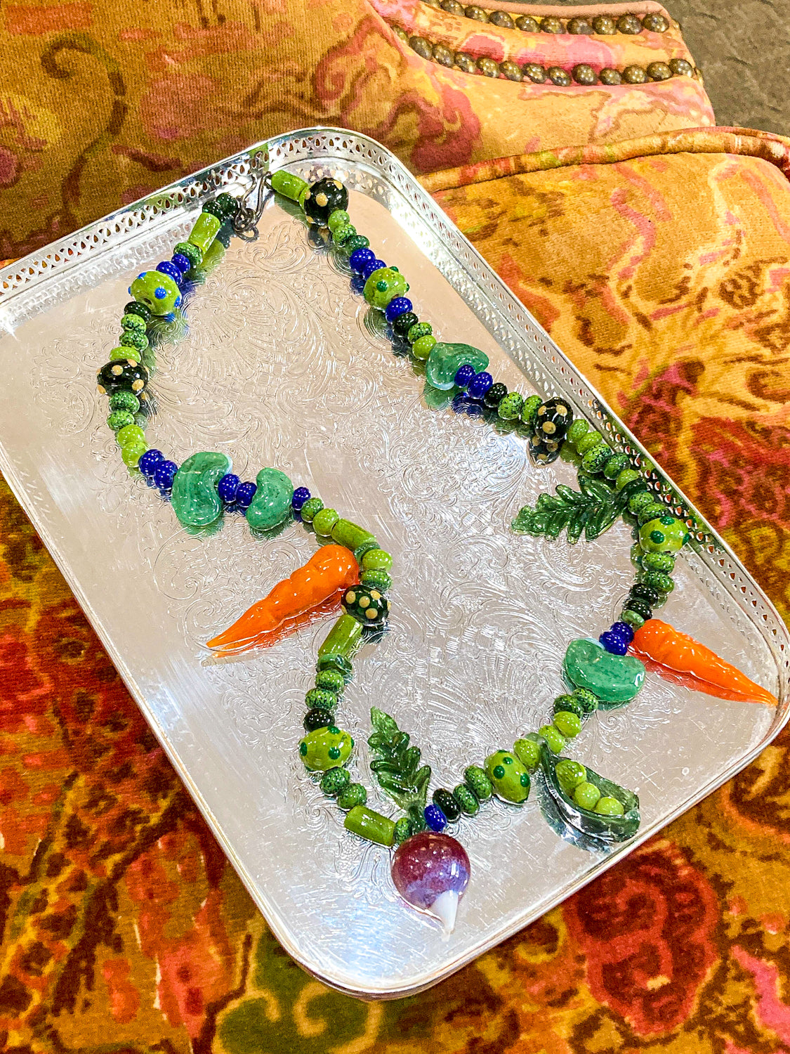 Vintage Artisan Made Glass Garden Vegetable Bead Statement Necklace