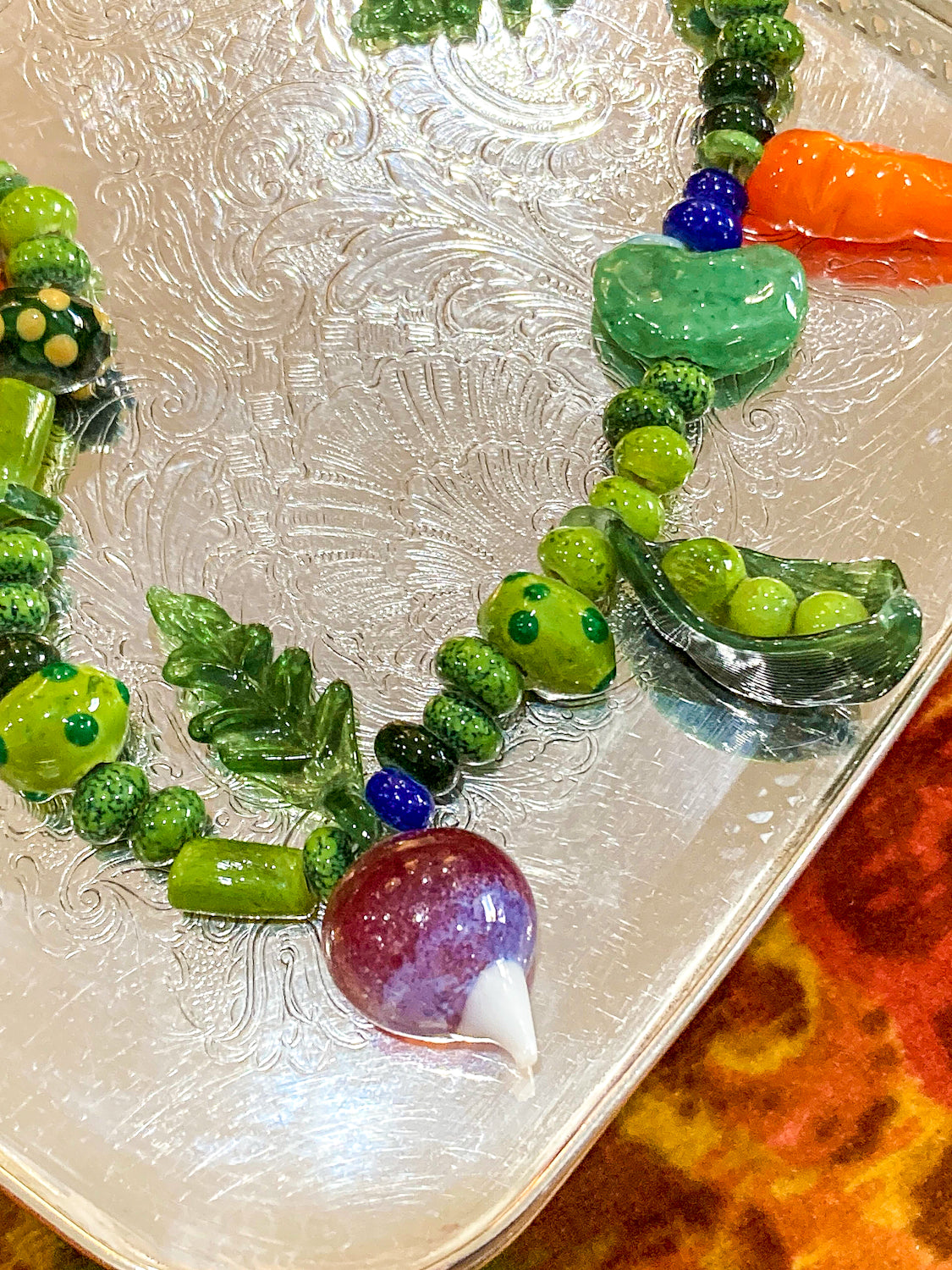 Vintage Artisan Made Glass Garden Vegetable Bead Statement Necklace