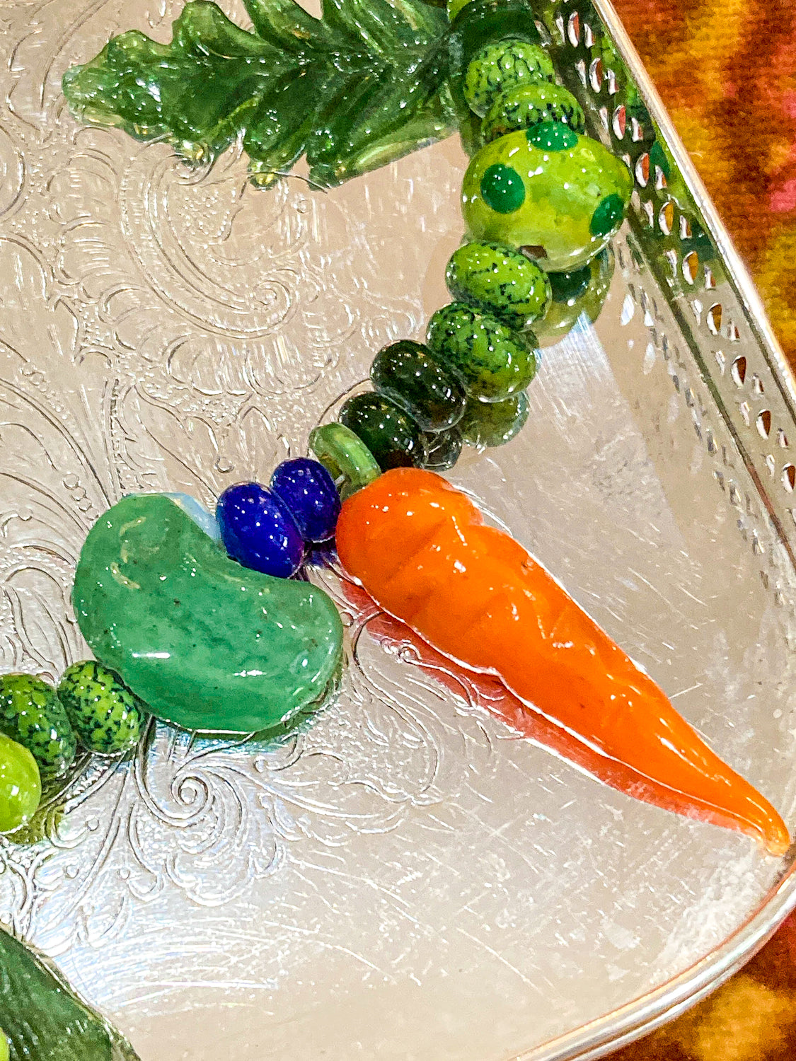 Vintage Artisan Made Glass Garden Vegetable Bead Statement Necklace