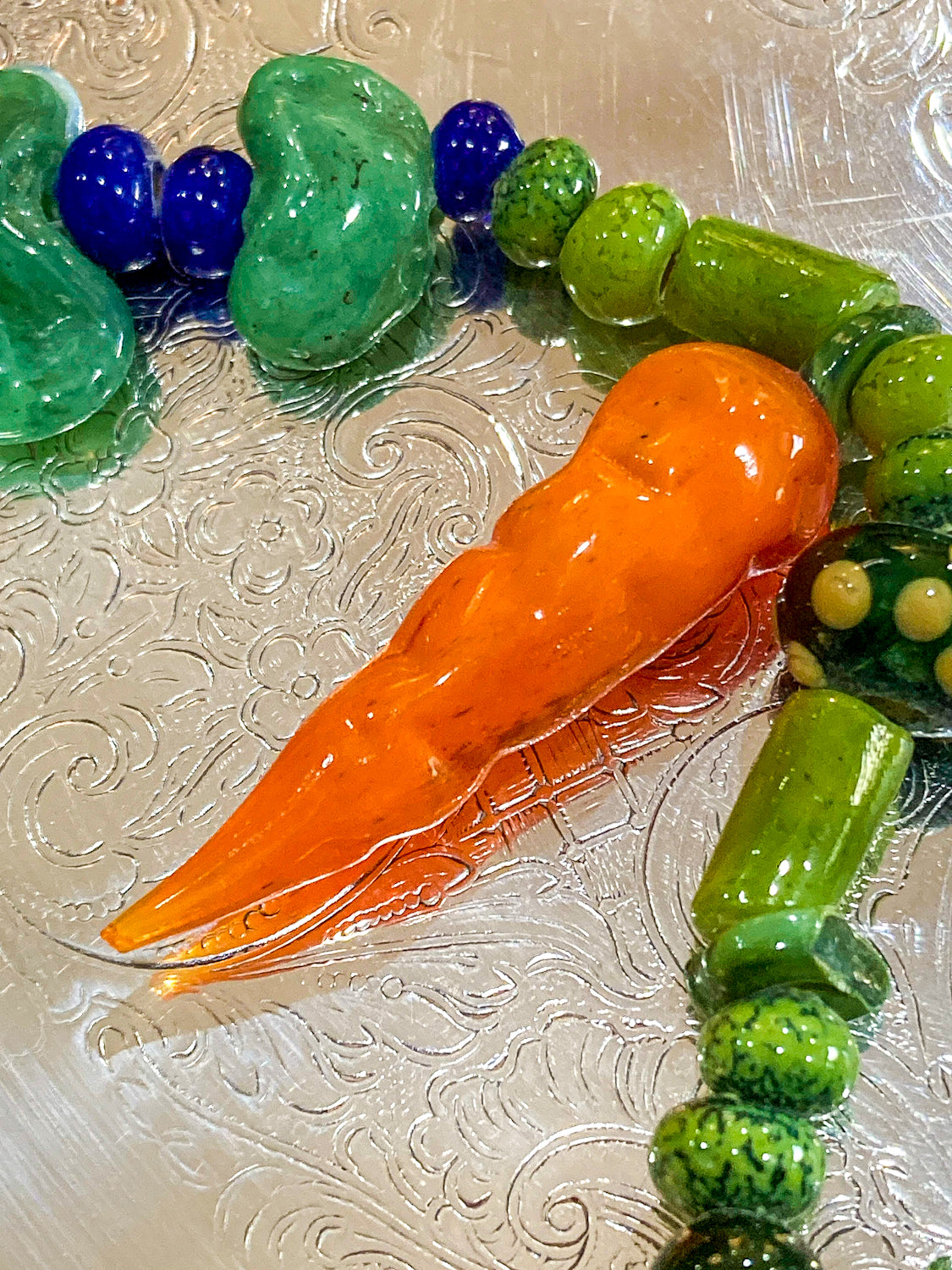 Vintage Artisan Made Glass Garden Vegetable Bead Statement Necklace