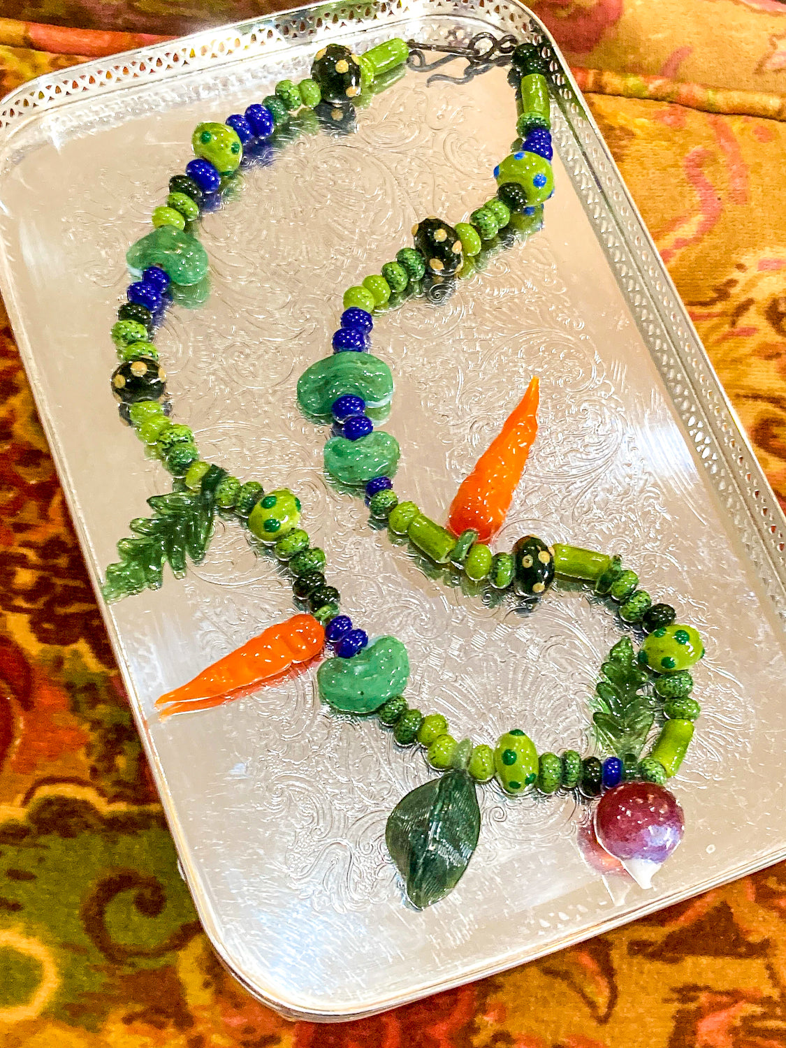 Vintage Artisan Made Glass Garden Vegetable Bead Statement Necklace