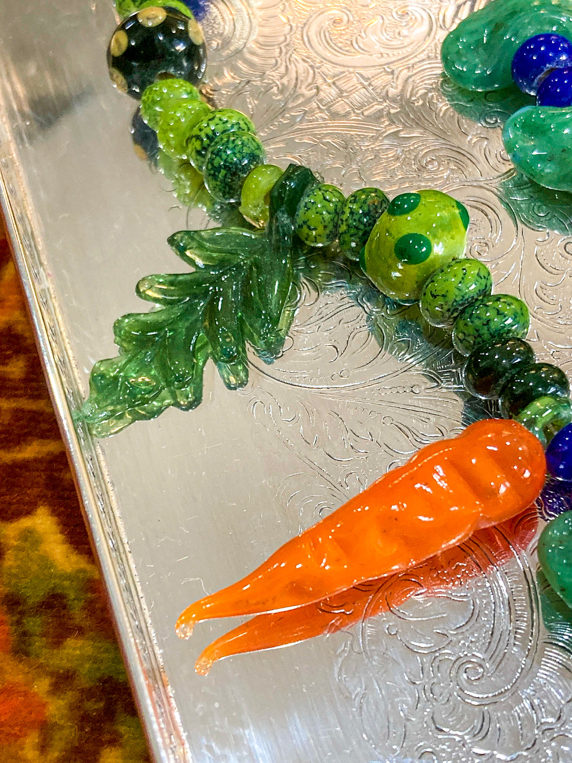 Vintage Artisan Made Glass Garden Vegetable Bead Statement Necklace