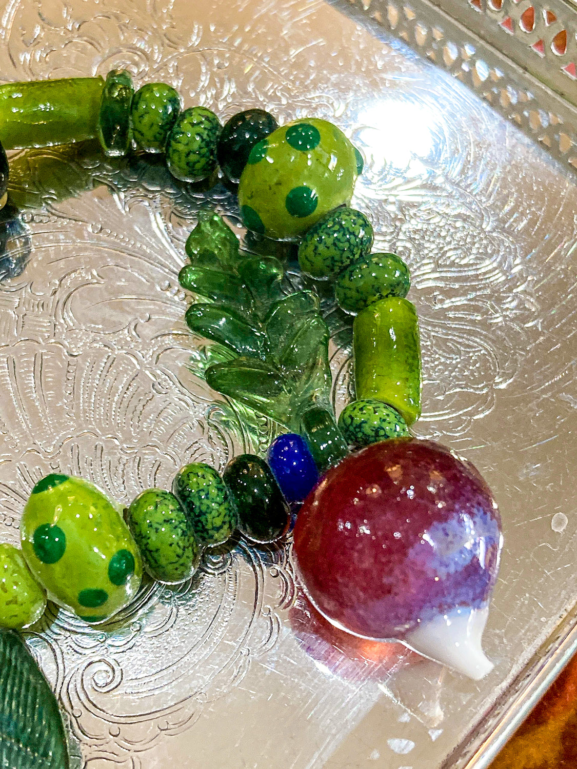 Vintage Artisan Made Glass Garden Vegetable Bead Statement Necklace