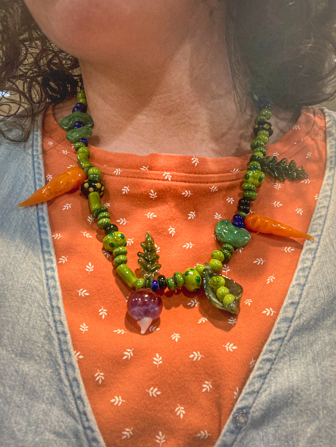 Vintage Artisan Made Glass Garden Vegetable Bead Statement Necklace