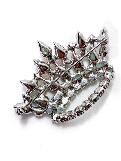 Vintage B. David Colorful Iridescent Rhinestone Pearl Crown Brooch Pin Jewelry
