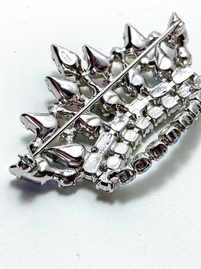 Vintage B. David Colorful Iridescent Rhinestone Pearl Crown Brooch Pin Jewelry