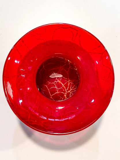 Rare Vintage Baccarat France Marbled Ruby Red Fluted Rim Glass Vase