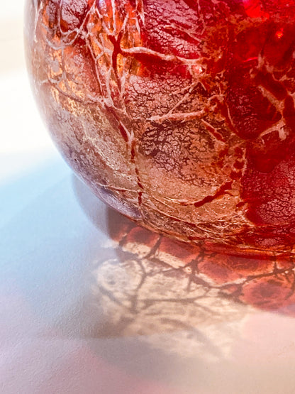 Rare Vintage Baccarat France Marbled Ruby Red Fluted Rim Glass Vase